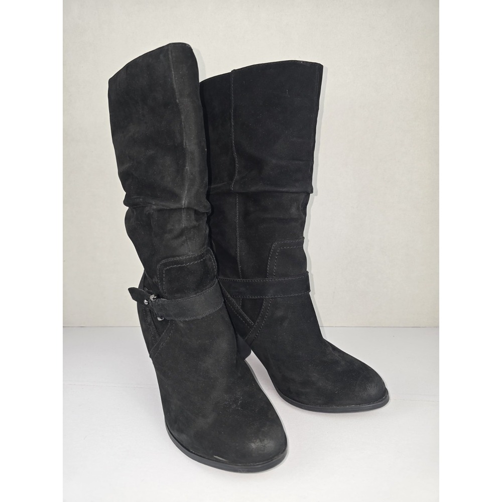 Aldo Mid Calf Slouch Boots Women's Size 7.5 Black Round Toe Casual Pull On
